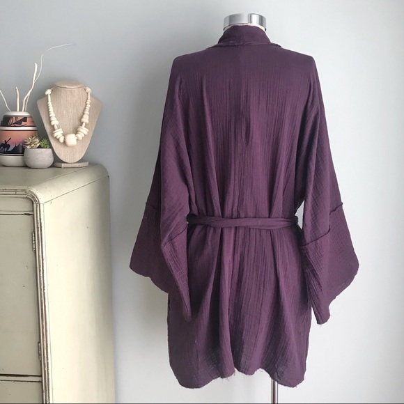 JOHNNY WAS Calme Eggplant Gauze Belted Kimono Cardigan XS/S NWT - Picture 5 of 9